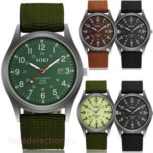 Men's Military Army Luminous 24Hours Dial Nylon Strap Date Quartz Wrist Watch